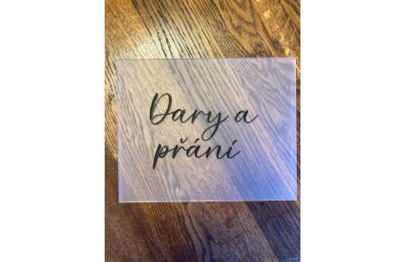 Cedule plexi dary a přání černá  25x20 cm