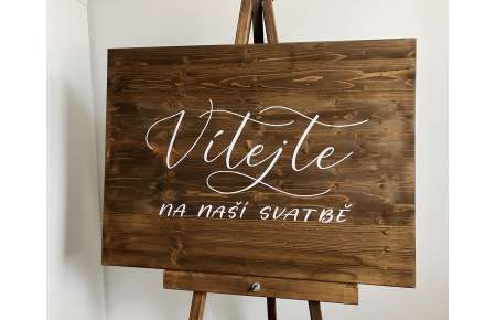 Dřevěná cedule Vítejte na naší svatbě 80x60 cm