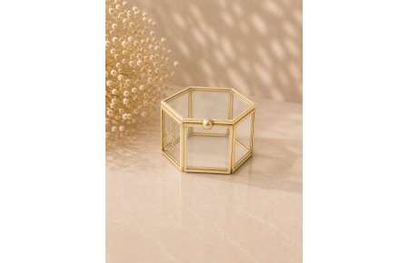 Krabička na prstýnky hexagon zlatý 9 cm