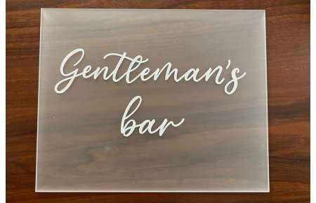 Cedule plexi Gentleman's bar matná bílá 25x20 cm