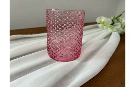 Svícen skleněný se vzorem bublinek 10 cm růžový